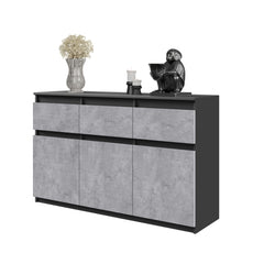 NOAH - Kommode / Sideboard mit 3 Schubladen und 3 Türen - Anthrazit Grau / Beton-Optik H75cm B120cm T35cm