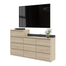 GABRIEL - Kommode / Sideboard mit 10 Schubladen (6+4) - Sonoma Eiche H92/70cm B160cm T33cm