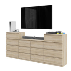 GABRIEL - Kommode / Sideboard mit 14 Schubladen (4+6+4) - Sonoma Eiche H92/70cm B220cm T33cm