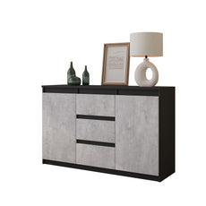 MIKEL - Kommode / Sideboard mit 3 Schubladen und 2 Türen - Anthrazit Grau / Beton-Optik H75cm B120cm T35cm