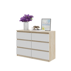 GABRIEL - Kommode / Sideboard mit 6 Schubladen - Sonoma Eiche / Weiß Matt H71cm B100cm T33cm