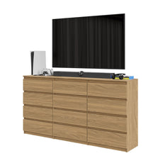 GABRIEL - Kommode / Sideboard mit 12 Schubladen (8+4) - Lancelot Eiche H92cm B180cm T33cm