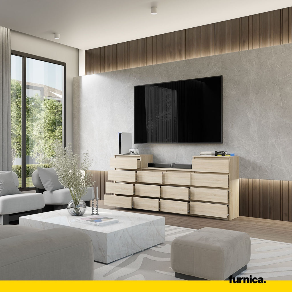 GABRIEL - Kommode / Sideboard mit 14 Schubladen (4+6+4) - Sonoma Eiche H92/70cm B220cm T33cm