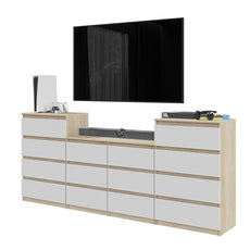 GABRIEL - Kommode / Sideboard mit 14 Schubladen (4+6+4) - Sonoma Eiche / Weiß Matt H92/70cm B220cm T33cm