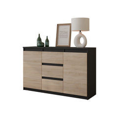 MIKEL - Kommode / Sideboard mit 3 Schubladen und 2 Türen - Anthrazit Grau / Sonoma Eiche H75cm B120cm T35cm