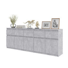 NOAH - Kommode / Sideboard mit 5 Schubladen und 5 Tür - Beton-Optik H75cm B80cm T35cm