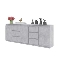 MIKEL - Kommode / Sideboard mit 6 Schubladen und 3 Tür - Beton-Optik H75cm B80cm T35cm