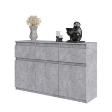 NOAH - Kommode / Sideboard mit 3 Schubladen und 3 Türen - Beton-Optik H75cm B120cm T35cm