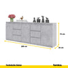 MIKEL - Kommode / Sideboard mit 6 Schubladen und 3 Tür - Beton-Optik H75cm B80cm T35cm