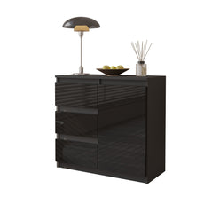 MIKEL - Kommode / Sideboard mit 3 Schubladen und 1 Tür - Anthrazit Grau / Schwarz Gloss H75cm B80cm T35cm
