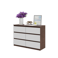 GABRIEL - Kommode / Sideboard mit 6 Schubladen - Wenge / Weiß Matt H71cm B100cm T33cm