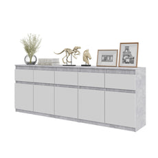 NOAH - Kommode / Sideboard mit 5 Schubladen und 5 Tür - Beton-Optik / Weiß Matt H75cm B80cm T35cm