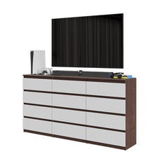 GABRIEL - Kommode / Sideboard mit 12 Schubladen (8+4) - Wenge / Weiß Matt H92cm B180cm T33cm