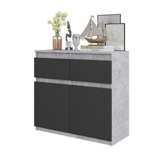 NOAH - Kommode / Sideboard mit 2 Schubladen und 2 Türen - Beton-Optik / Anthrazit Grau H75cm B80cm T35cm