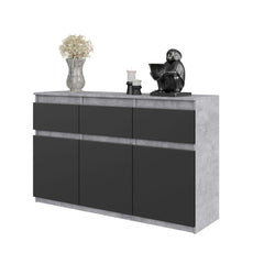 NOAH - Kommode / Sideboard mit 3 Schubladen und 3 Türen - Beton-Optik / Anthrazit Grau H75cm B120cm T35cm