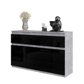 NOAH - Kommode / Sideboard mit 3 Schubladen und 3 Türen - Beton-Optik / Schwarz Gloss H75cm B120cm T35cm
