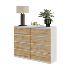 GABRIEL - Kommode / Sideboard mit 8 Schubladen - Weiß Matt / Wotan Eiche H92cm B120cm T33cm