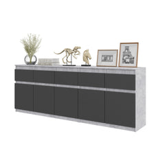 NOAH - Kommode / Sideboard mit 5 Schubladen und 5 Tür - Beton-Optik / Anthrazit H75cm B80cm T35cm