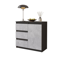 MIKEL - Kommode / Sideboard mit 3 Schubladen und 1 Tür - Anthrazit Grau / Beton-Optik H75cm B80cm T35cm