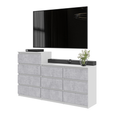GABRIEL - Kommode / Sideboard mit 10 Schubladen (6+4) - Weiß Matt / Beton-Optik H92/70cm B160cm T33cm