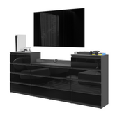 GABRIEL - Kommode / Sideboard mit 14 Schubladen (4+6+4) -  Anthrazit / Schwarz Gloss H92/70cm B220cm T33cm