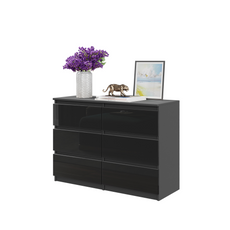 GABRIEL - Kommode / Sideboard mit 6 Schubladen - Anthrazit / Schwarz Gloss 71cm B100cm TD33cm