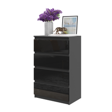 GABRIEL -Kommode / Sideboard mit 4 Schubladen - Anthrazit / Schwarz Gloss H92cm B60cm T33cm