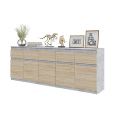 NOAH - Kommode / Sideboard mit 5 Schubladen und 5 Tür - Beton-Optik / Sonoma Eiche H75cm B80cm T35cm