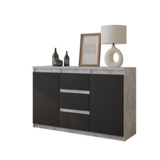 MIKEL - Kommode / Sideboard mit 3 Schubladen und 2 Türen - Beton-Optik / Anthrazit Grau H75cm B120cm T35cm