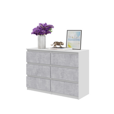 GABRIEL - Kommode / Sideboard mit 6 Schubladen - Weiß Matt / Beton-Optik H71cm B100cm TD33cm