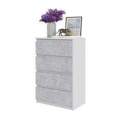 GABRIEL -Kommode / Sideboard mit 4 Schubladen - Weiß Matt / Beton-Optik H92cm B60cm T33cm