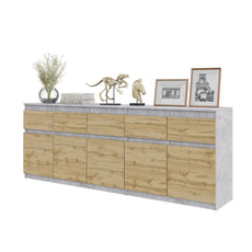 NOAH - Kommode / Sideboard mit 5 Schubladen und 5 Tür - Beton-Optik / Wotan Eiche H75cm B80cm T35cm