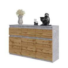 NOAH - Kommode / Sideboard mit 3 Schubladen und 3 Türen - Beton-Optik / Wotan Eiche H75cm B120cm T35cm