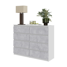 GABRIEL - Kommode / Sideboard mit 8 Schubladen - Weiß Matt / Beton-Optik H92cm B120cm T33cm
