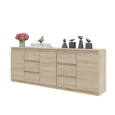 MIKEL - Kommode / Sideboard mit 6 Schubladen und 3 Tür - Sonoma Eiche H75cm B80cm T35cm