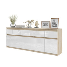 NOAH - Kommode / Sideboard mit 5 Schubladen und 5 Tür - Sonoma Eiche / Weiß Gloss H75cm B80cm T35cm