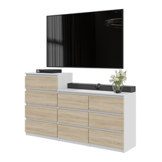 GABRIEL - Kommode / Sideboard mit 10 Schubladen (6+4) - Weiß Matt / Sonoma Eiche H92/70cm B160cm T33cm