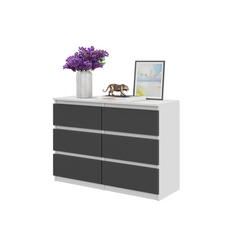 GABRIEL - Kommode / Sideboard mit 6 Schubladen - Weiß Matt / Anthrazit H71cm B100cm TD33cm