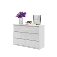 GABRIEL - Kommode / Sideboard mit 6 Schubladen - Weiß Matt / Weiß Gloss H71cm B100cm T33cm