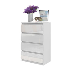 GABRIEL - Kommode / Sideboard mit 4 Schubladen - Weiß Matt / Weiß Gloss H92cm B60cm T33cm