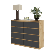 GABRIEL - Kommode / Sideboard mit 8 Schubladen - Wotan Eiche / Anthrazit H92cm B120cm T33cm