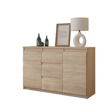 MIKEL - Kommode / Sideboard mit 3 Schubladen und 2 Türen - Sonoma Eiche H75cm B120cm T35cm