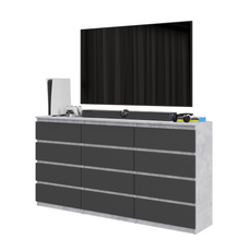 GABRIEL - Kommode / Sideboard mit 12 Schubladen (8+4) - Beton-Optik / Anthrazit H92cm B180cm T33cm