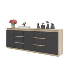 MIKEL - Kommode / Sideboard mit 6 Schubladen und 3 Tür - Sonoma Eiche / Anthrazit H75cm B80cm T35cm