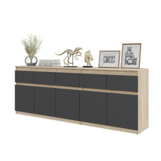 NOAH - Kommode / Sideboard mit 5 Schubladen und 5 Tür - Sonoma Eiche / Anthrazit H75cm B80cm T35cm
