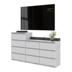 GABRIEL - Kommode / Sideboard mit 10 Schubladen (6+4) - Beton-Optik / Weiß Matt H92/70cm B160cm T33cm