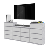 GABRIEL - Kommode / Sideboard mit 14 Schubladen (4+6+4) - Beton-Optik / Weiß Matt H92/70cm B220cm T33cm