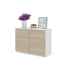 GABRIEL - Kommode / Sideboard mit 6 Schubladen - Weiß Matt / Sonoma Eiche H71cm B100cm TD33cm