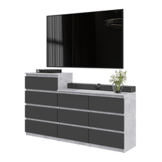 GABRIEL - Kommode / Sideboard mit 10 Schubladen (6+4) - Beton-Optik / Anthrazit H92/70cm B160cm T33cm