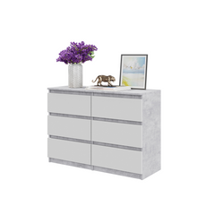 GABRIEL - Kommode / Sideboard mit 6 Schubladen - Beton-Optik / Weiß Matt H71cm B100cm TD33cm